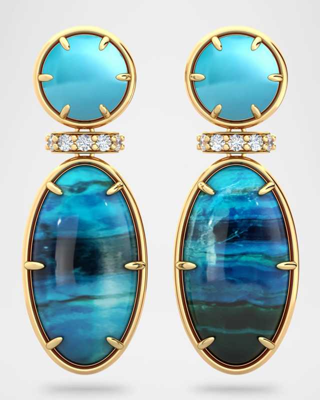 Marfa Earrings with Turquoise, Chrysocolla Malachite, and Diamonds